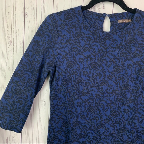 J. McLaughlin blue black floral dress w/ pockets - Picture 3 of 9